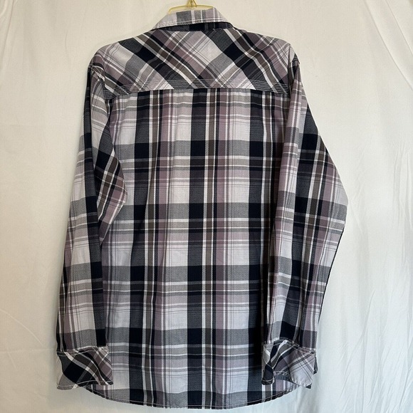 BKE Buckle Plaid Shirt XL Pearl Snap Button Western Blue/Grey/Purple CLEAN - Picture 5 of 11